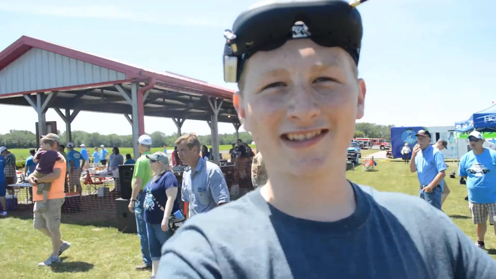Nicholas with FPV goggles at an outdoor RC gathering