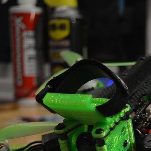 Close-up of FPV airframe and camera mounting hardware